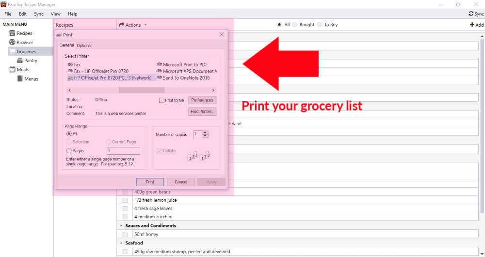 Paprika app | How to print your grocery list in Paprika app