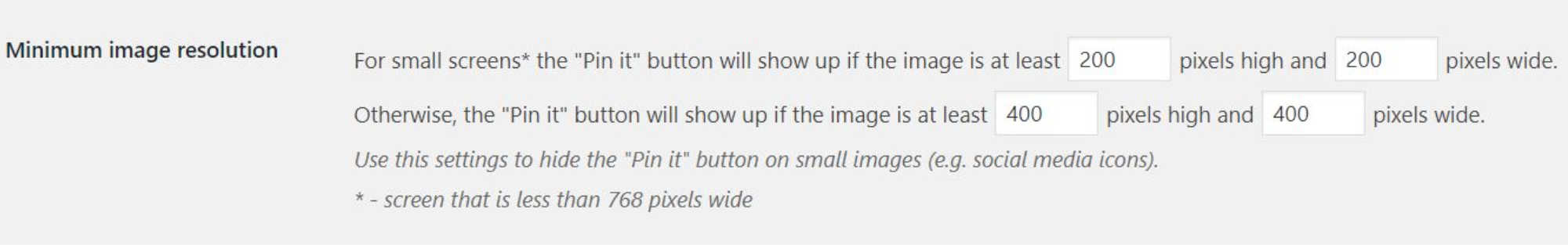 Minimum image sizes for the jquery plugin