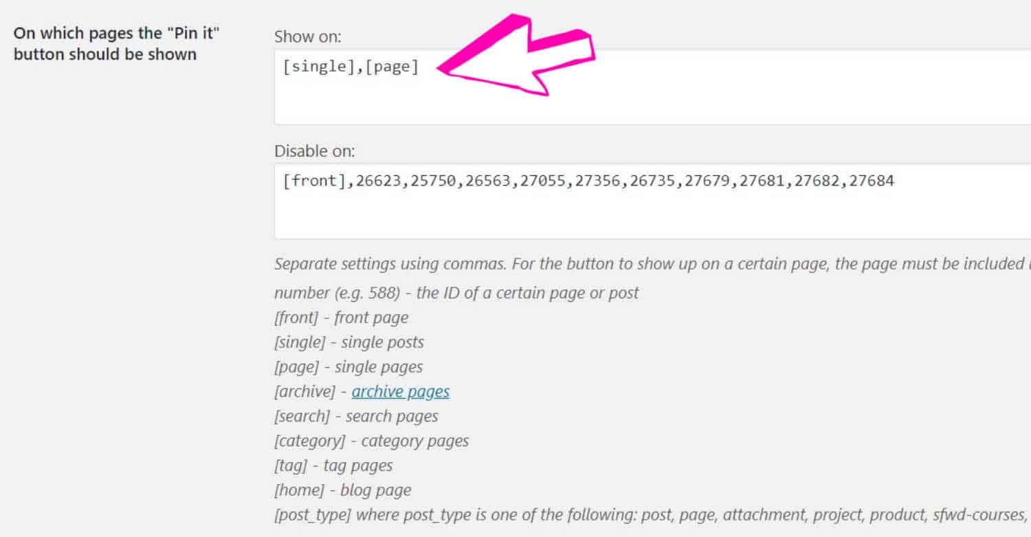 Where to show pin it buttons