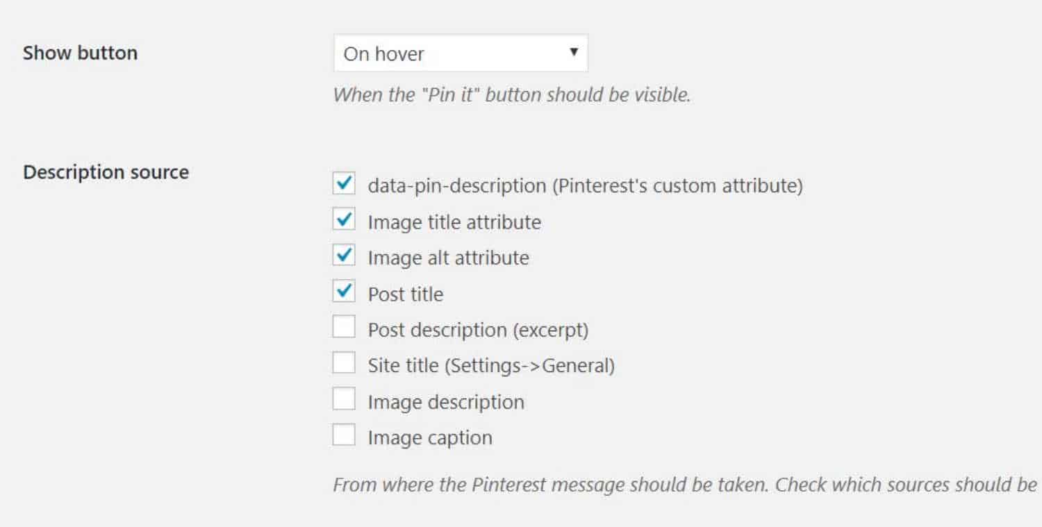 First few settings in visual page