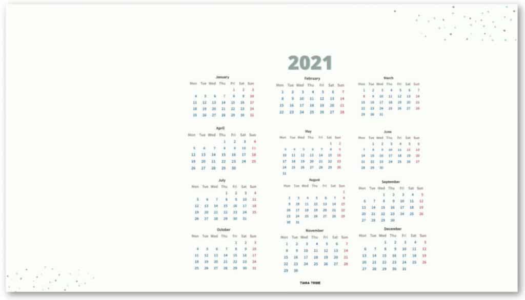 Screenshot of 2021 desktop wallpaper calendar